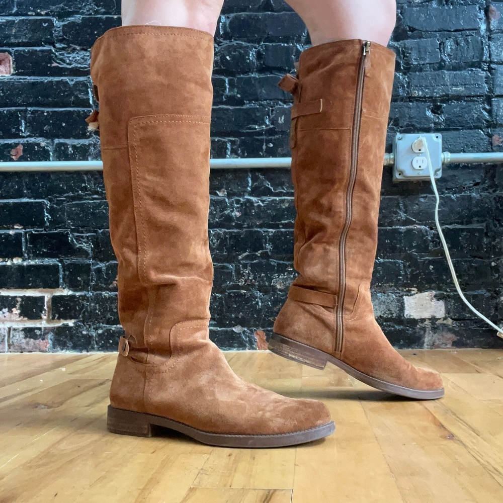 Franco Sarto Brown Suede Knee-High Biker Boots Women’s Size 8